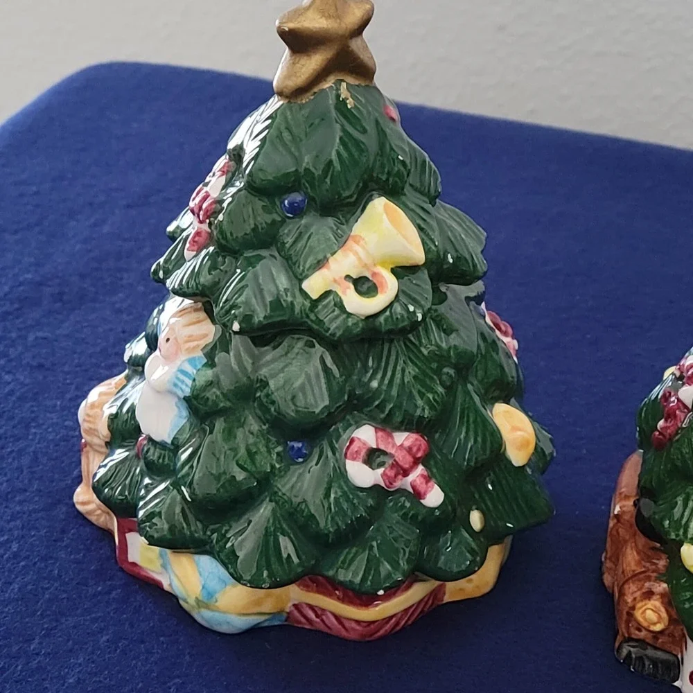 Home Trends Earthenware Christmas Tree Sugar Creamer NO SPOON Box 1995 Vintage